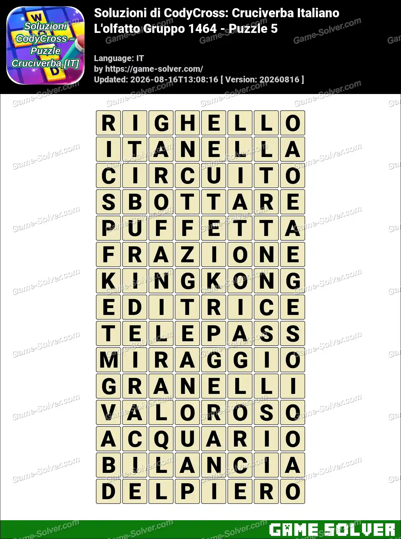 Soluzioni di CodyCross: Cruciverba Italiano L’olfatto Gruppo 1464 – Puzzle 5